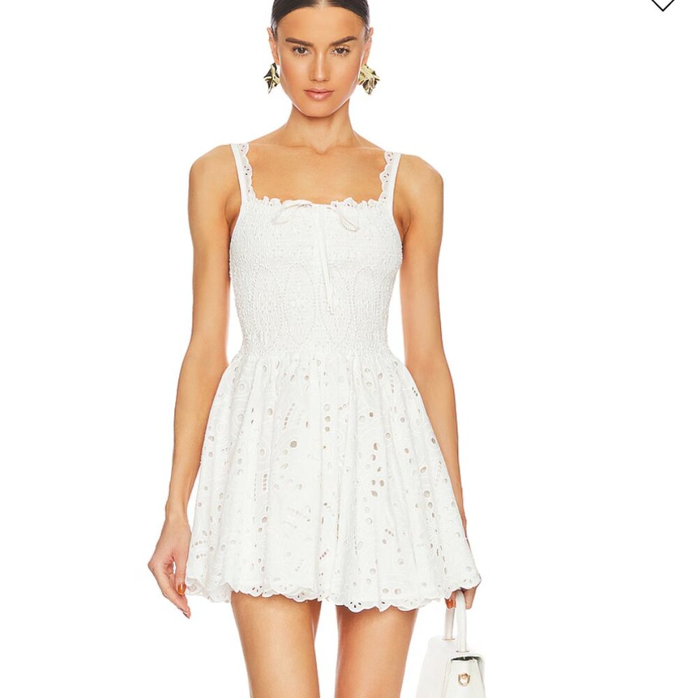 Charo Ruiz White Eyelet Smocked Mini Dress